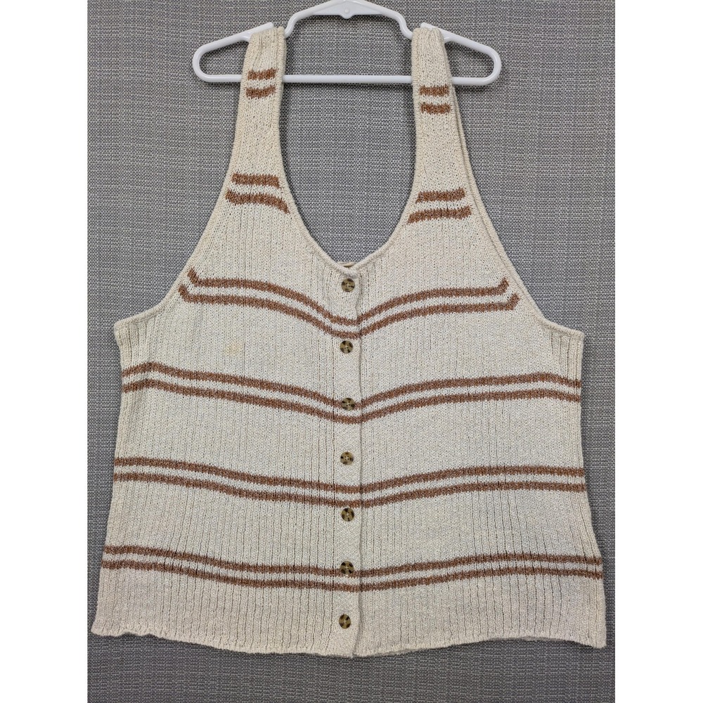 The General Good Sweater Vest Womens XXL White Brown Stripe Knit Boho